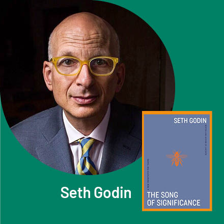 Image of Seth Godin beside an image of his new book